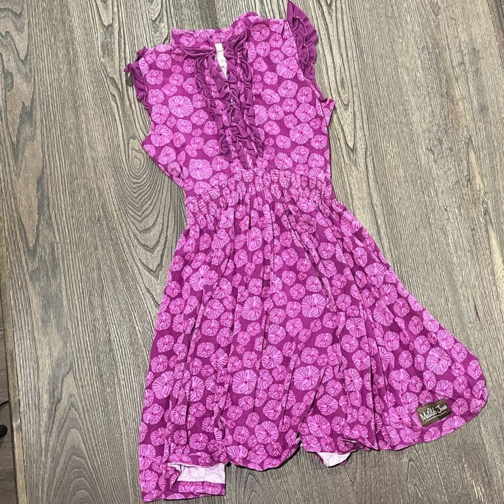 Matilda Jane Dress Wonderful Parade Magnolia Ruffle Trim Floral A-line Purple S